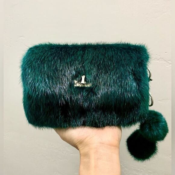 Handmade Real Mink Fur Clutch/Shoulder Bag/Crossbody & Fur Balls Charm - Picture 1 of 17